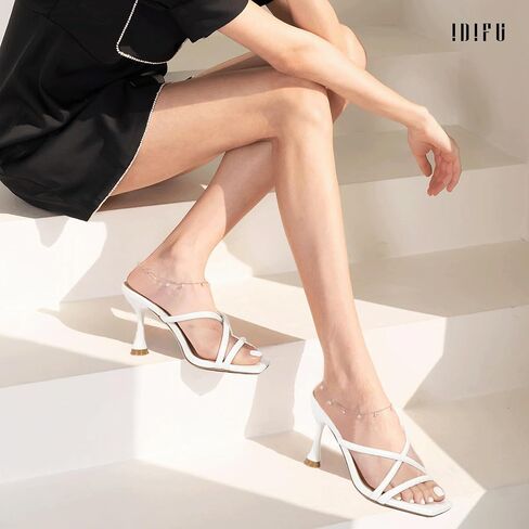 idifu in3 Strappy Stiletto Hitten Heels Square Open Tee Tee Heeled Cenerals مريح زفاف زفاف العروس العروس حفلات حفلة موسيقية للنساء للأزياء اللطيفة اللطيفة المثيرة. in Kuwait