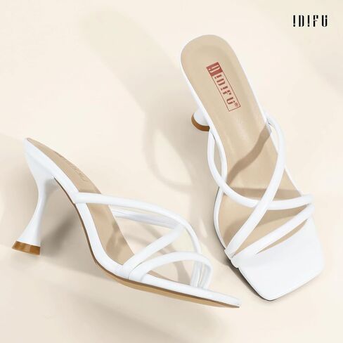 idifu in3 Strappy Stiletto Hitten Heels Square Open Tee Tee Heeled Cenerals مريح زفاف زفاف العروس العروس حفلات حفلة موسيقية للنساء للأزياء اللطيفة اللطيفة المثيرة. in Kuwait