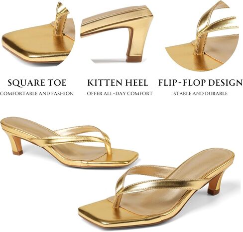 Uacllcau Kitten Heels Sandals for Women Square Open Toe Flip Flops Strappy Heels for Women Sandals Slides in Saudi Arabia