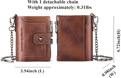 BULLCAPTAIN Bifold Mens Wallet with Chain Genuine Leather RFID Blocking Wallets Removable Zipper Coin Purse with ID Window (yellowish brown) in Kuwait