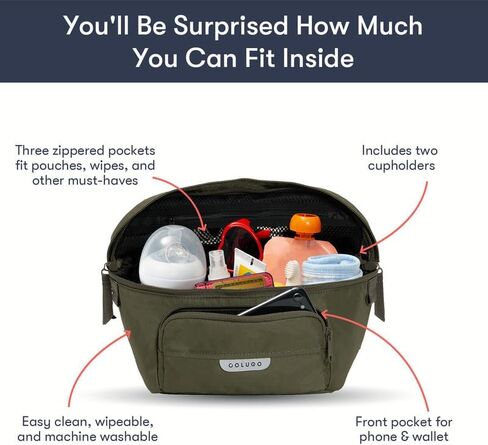 Colugo On-The-Go Stroller Organizer Insert with Zipper, Stroller Caddy with Cup Holder, Stroller Accessories for Parents specially designed to fit to your stroller with Non Slip Straps (Olive) in Saudi Arabia