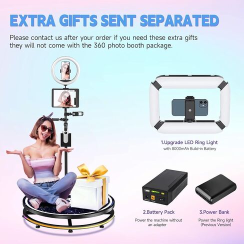 360 Photo Booth with Flight Case Extra Free Battery Pack+Power Bank+Ring Light+Free Custom Logo,YCKJNB 360 Photo Booth Machine with Software Wireless Control Automatic Spin for 5-7 People(39.4"/100CM) in Saudi Arabia