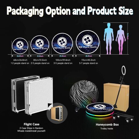 360 Photo Booth with Flight Case Extra Free Battery Pack+Power Bank+Ring Light+Free Custom Logo,YCKJNB 360 Photo Booth Machine with Software Wireless Control Automatic Spin for 5-7 People(39.4"/100CM) in Saudi Arabia