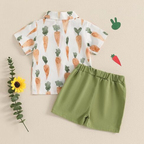 Toddler Baby Boy Pcs Easter Outfit Bunny Carrort Short Sleeve Button-up Bow Tie Shirt Shorts Set Summer Clothes in Kuwait
