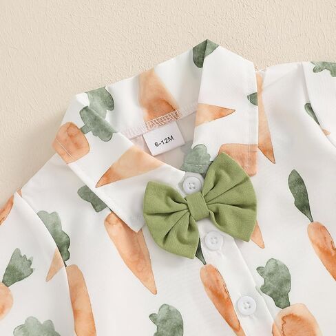 Toddler Baby Boy Pcs Easter Outfit Bunny Carrort Short Sleeve Button-up Bow Tie Shirt Shorts Set Summer Clothes in Kuwait