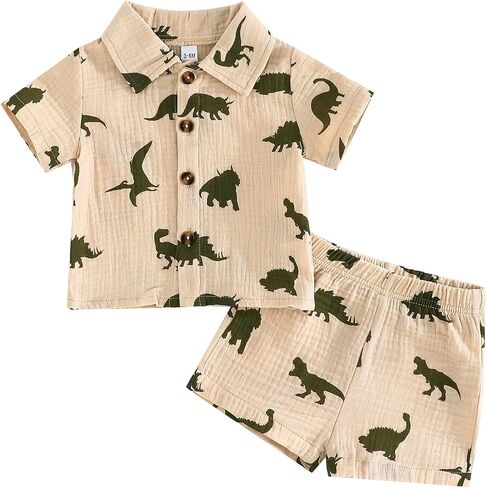 SUREPOCH Baby Boy Clothes Set Summer Toddler Short-Sleeve Shirt & Elastic Waist Shorts Set For Baby Boy Outfits in Saudi Arabia