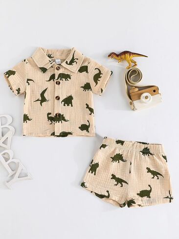 SUREPOCH Baby Boy Clothes Set Summer Toddler Short-Sleeve Shirt & Elastic Waist Shorts Set For Baby Boy Outfits in Saudi Arabia