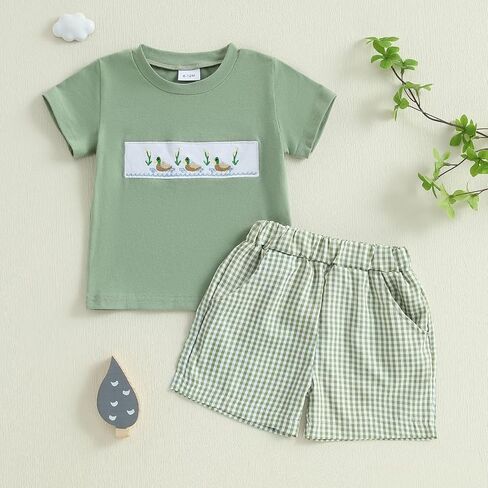 CIYCUIT Toddler Baby Boy Clothes Embroidered Print T-Shirt and Striped Shorts 2 Piece Outfit Set in Saudi Arabia