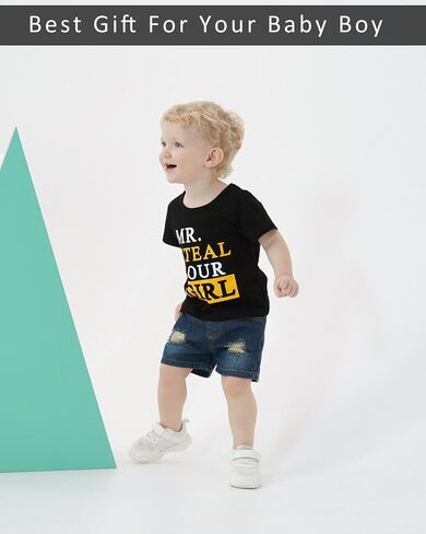 NZRVAWS Baby Boy Clothes Toddler Boy Outfit 2 3 4T 6 12 18 24 Months Spring Summer Letter Printed T Shirt Shorts Ripped Jean in Kuwait
