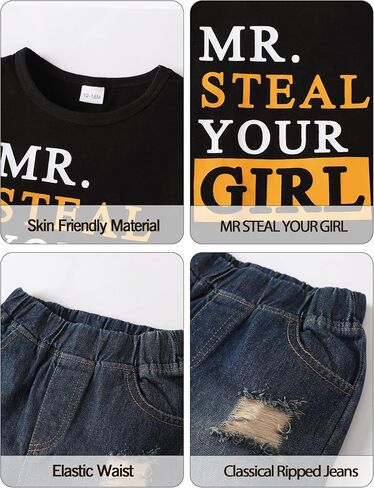 NZRVAWS Baby Boy Clothes Toddler Boy Outfit 2 3 4T 6 12 18 24 Months Spring Summer Letter Printed T Shirt Shorts Ripped Jean in Kuwait