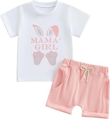 Toddler Boy Girl Bunny Clothes My First Easter Outfits Short Sleeve T-Shirt Strip/Plaid Printed Shorts 2Pcs Summer Set in Saudi Arabia