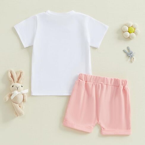 Toddler Boy Girl Bunny Clothes My First Easter Outfits Short Sleeve T-Shirt Strip/Plaid Printed Shorts 2Pcs Summer Set in Saudi Arabia