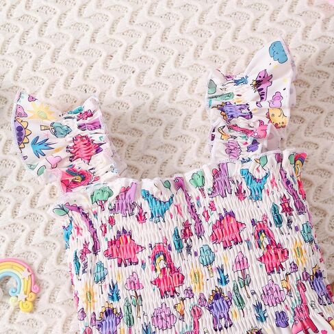 Toddler Girl Dress Kids Ruffle Sleeve Floral Smocked Sundress Sleeveless Swing Tiered Dresses 2-8 Years in Saudi Arabia