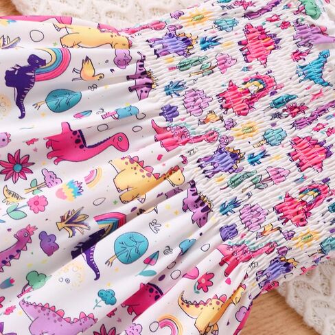 Toddler Girl Dress Kids Ruffle Sleeve Floral Smocked Sundress Sleeveless Swing Tiered Dresses 2-8 Years in Saudi Arabia