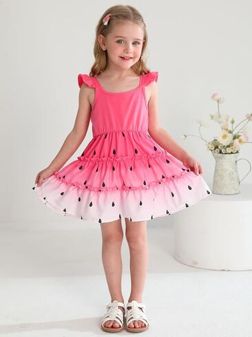 طفل صغير طفل طفلة الصيف فستان السباغيتي حزام كشكش الأكمام Sundress أرجوحة الثياب متثخ in Kuwait
