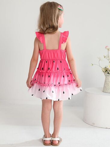 طفل صغير طفل طفلة الصيف فستان السباغيتي حزام كشكش الأكمام Sundress أرجوحة الثياب متثخ in Kuwait