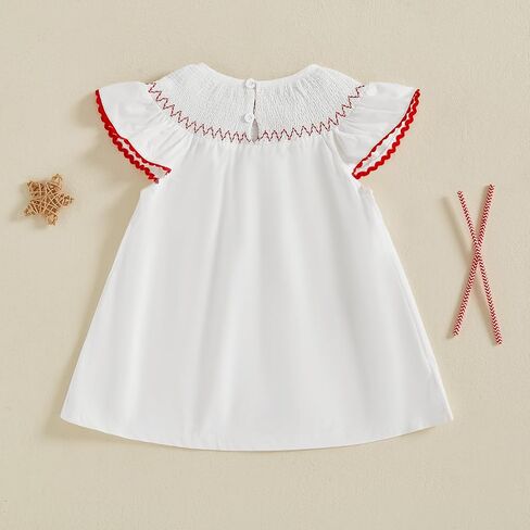 Toddler Baby Girl 4th of July Clothes USA Flag Embroidery Smocked Dress Flutter Sleeve Princess Dresses Summer Outfit in Saudi Arabia