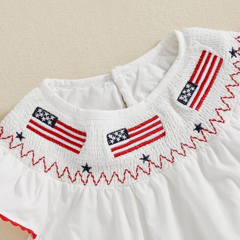 Toddler Baby Girl 4th of July Clothes USA Flag Embroidery Smocked Dress Flutter Sleeve Princess Dresses Summer Outfit in Saudi Arabia
