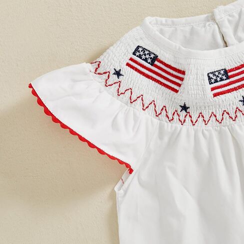 Toddler Baby Girl 4th of July Clothes USA Flag Embroidery Smocked Dress Flutter Sleeve Princess Dresses Summer Outfit in Saudi Arabia