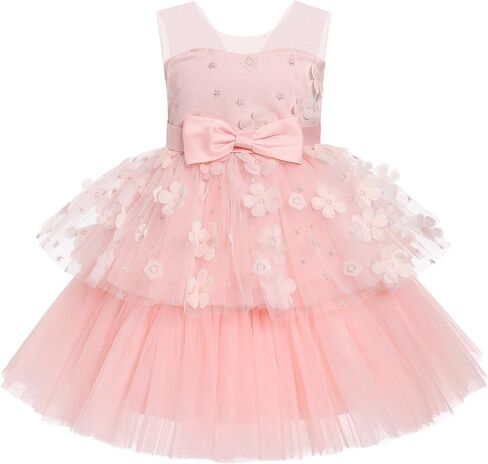 OBEEII Formal Dress Toddler Girls Pageant Dress Flower Girl Dress Wedding Elegant Bowknot Tutu Dress Birthday Communion Gown in Kuwait