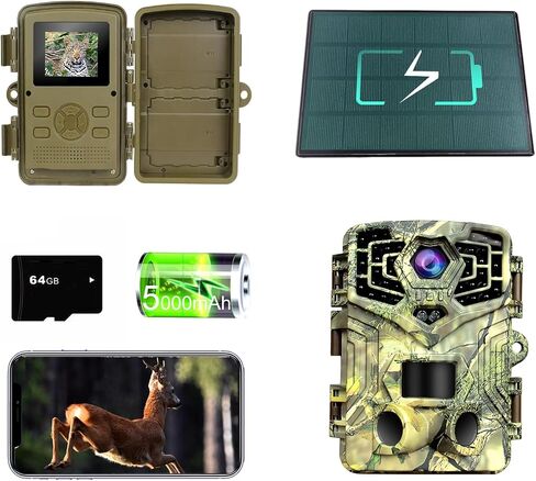 Solar Trail Camera with 24/7 HD Recording - Wireless Outdoor Security Camera, Weatherproof, Easy Install & Phone Connectivity,64GB Card,PIR,940nm IR -Trail cameras with Night Vision Motion Activated in Saudi Arabia
