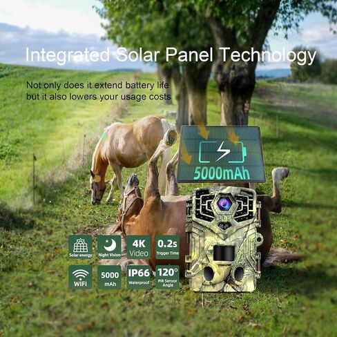 Solar Trail Camera with 24/7 HD Recording - Wireless Outdoor Security Camera, Weatherproof, Easy Install & Phone Connectivity,64GB Card,PIR,940nm IR -Trail cameras with Night Vision Motion Activated in Saudi Arabia