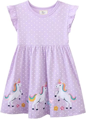 Girls Dress Toddler Kids Flutter Sleeve Summer Dresses Unicorn Swing Casual Sundress Party Playwear Holiday Clothes in Kuwait