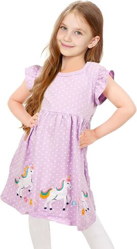 Girls Dress Toddler Kids Flutter Sleeve Summer Dresses Unicorn Swing Casual Sundress Party Playwear Holiday Clothes in Kuwait