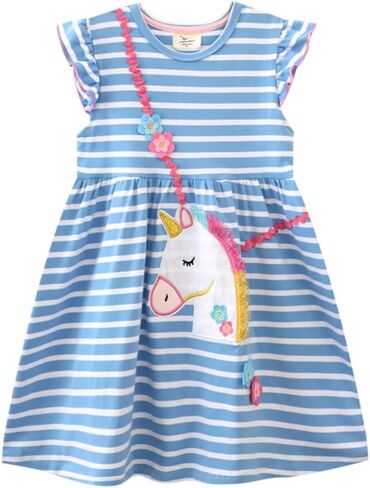 Girls Dress Toddler Kids Flutter Sleeve Summer Dresses Unicorn Swing Casual Sundress Party Playwear Holiday Clothes in Saudi Arabia