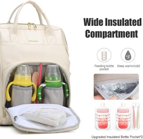 Baby Diaper Bag Backpack, Vegan Leather Diaper Backpack with Laptop Compartment 15.6 inch, Baby Bag Large Capacity, Waterproof Travel Backpack(Brown) in Kuwait