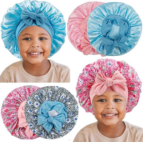 4PCS Baby Satin Bonnets,Silk Bonnet for Kids,Kid Hair Bonnets for Sleeping,Kids Satin Bonnet for 0-36 Months Girls Boys Toddler in Kuwait