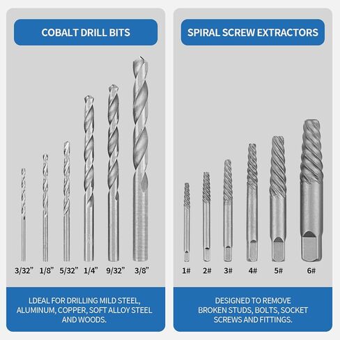 26 Piece Impact Bolt and Spiral Screw Extractor Set & Left Hand Drill Bit Kit,stripped screw extractor,for Removing Broken Studs Bolts Socket Screws and Fittings in Saudi Arabia