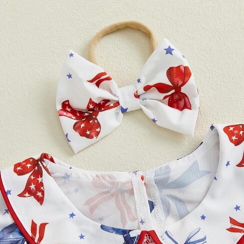 BemeyourBBs Baby Girl Bubble Romper Short Sleeve Peter Pan Collar Jumpsuit with Bow Headband Newborn Infant Summer Clothes in Kuwait