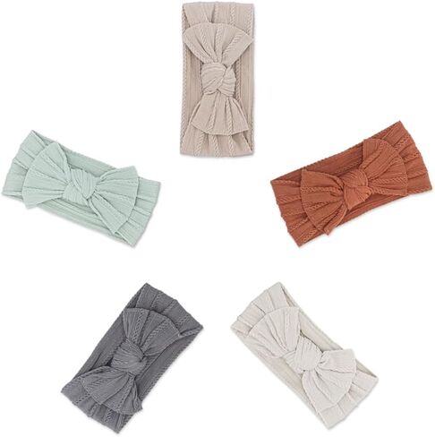 Parker Baby Girl Headbands - 5 Pack of Cable Knit Nylon Bows for Girls -"Pebble Set" in Kuwait