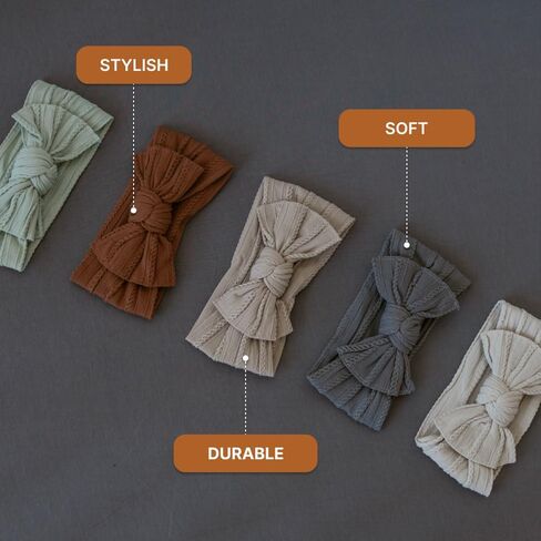 Parker Baby Girl Headbands - 5 Pack of Cable Knit Nylon Bows for Girls -"Pebble Set" in Kuwait