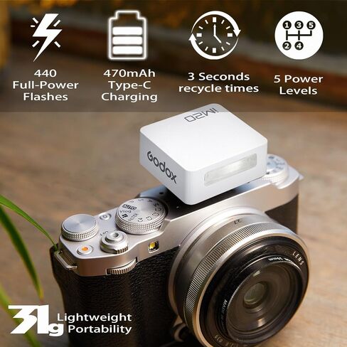 Godox Flash Godox iM20 Camera Flash - GN10/470 mAh/Type-c Charge/440 Full-Power Flashes/3s Recycle Times/5 Power Levels/Manual, Camera Flash for Sony zve10/Sony zv1/Sony a7iii/Fujifilm f1 etc. (White) in Kuwait