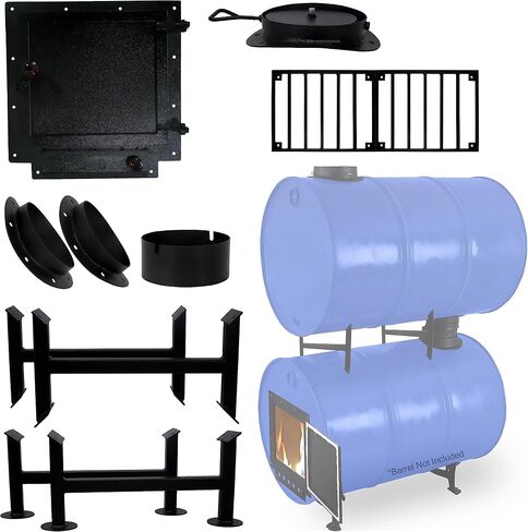 Sonret- Barrel Wood Stove Kit with Double Barrel Stove Kit & Burn Barrel Grate – Perfect for Wood Stove Kit for 55 Gallon Drum - Wood Burning Stove Kit Barrel Stove Door - Camp Stove kit for Heating in Saudi Arabia