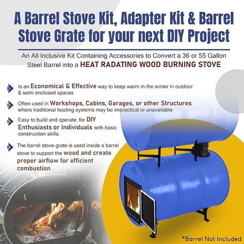 Sonret- Barrel Wood Stove Kit with Double Barrel Stove Kit & Burn Barrel Grate – Perfect for Wood Stove Kit for 55 Gallon Drum - Wood Burning Stove Kit Barrel Stove Door - Camp Stove kit for Heating in Saudi Arabia
