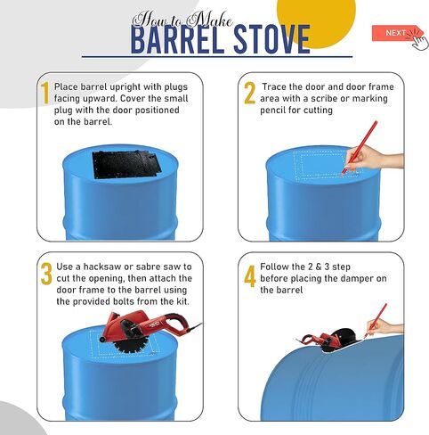 Sonret- Barrel Wood Stove Kit with Double Barrel Stove Kit & Burn Barrel Grate – Perfect for Wood Stove Kit for 55 Gallon Drum - Wood Burning Stove Kit Barrel Stove Door - Camp Stove kit for Heating in Saudi Arabia