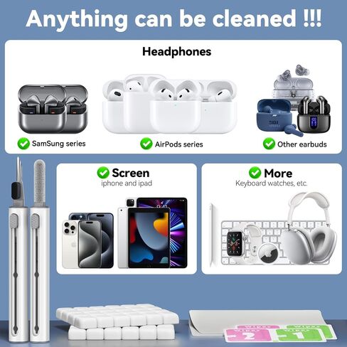 لمجموعة Airpods Cleaner Kit ، سماعات الأذن Bluetooth 3 في 1 قلم تنظيف متعدد الوظائف وتنظيف المعجون ، لمنفذ شحن الهاتف AirPods Pro ، وكاتب أذن ، سماعة الرأس ، iPod ، Case ، iPhone ، iPad ، الكمبيوتر المحمول (أبيض) in Kuwait