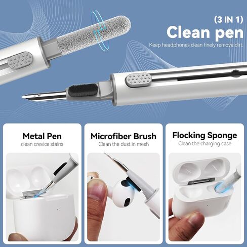لمجموعة Airpods Cleaner Kit ، سماعات الأذن Bluetooth 3 في 1 قلم تنظيف متعدد الوظائف وتنظيف المعجون ، لمنفذ شحن الهاتف AirPods Pro ، وكاتب أذن ، سماعة الرأس ، iPod ، Case ، iPhone ، iPad ، الكمبيوتر المحمول (أبيض) in Kuwait