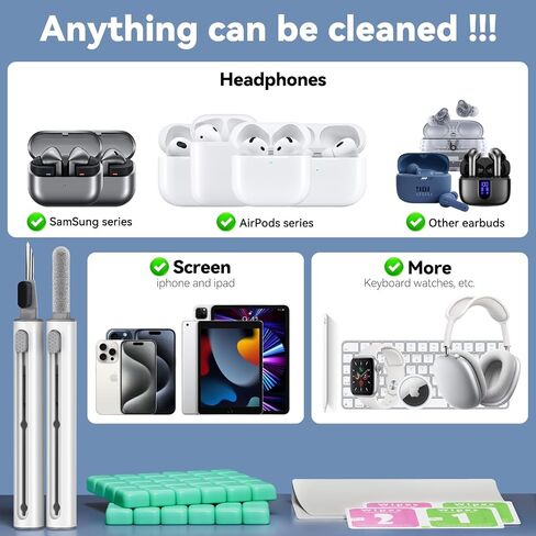 لمجموعة Airpods Cleaner Kit ، سماعات الأذن Bluetooth 3 في 1 قلم تنظيف متعدد الوظائف وتنظيف المعجون ، لمنفذ شحن الهاتف AirPods Pro ، وكاتب أذن ، سماعة الرأس ، iPod ، Case ، iPhone ، iPad ، الكمبيوتر المحمول (أبيض) in Kuwait