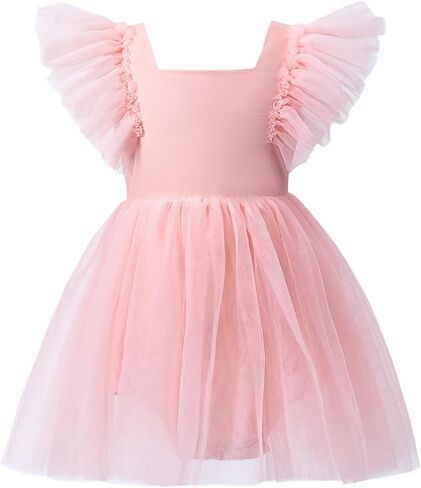 KARETT Baby Girl Dress Tutu Flutter Sleeve Little Girl Dresses Back Bowknot with Diaper for Birthday Party 6M-5Y in Saudi Arabia