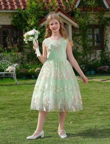 Imekis Girls Birmed Flower Dress Kids Princess Ocleveless Tulle Tulle Italial Party Party Valits 3-10t in Kuwait