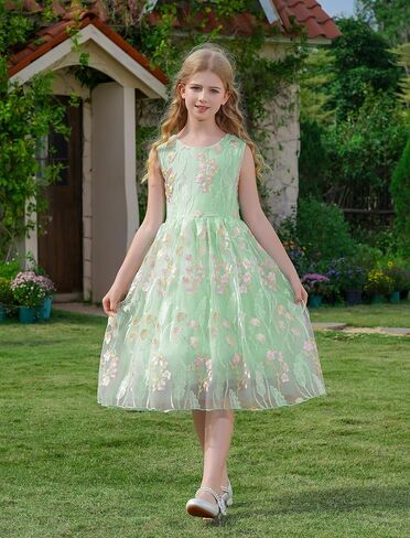 Imekis Girls Birmed Flower Dress Kids Princess Ocleveless Tulle Tulle Italial Party Party Valits 3-10t in Kuwait