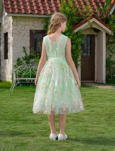 Imekis Girls Birmed Flower Dress Kids Princess Ocleveless Tulle Tulle Italial Party Party Valits 3-10t in Kuwait