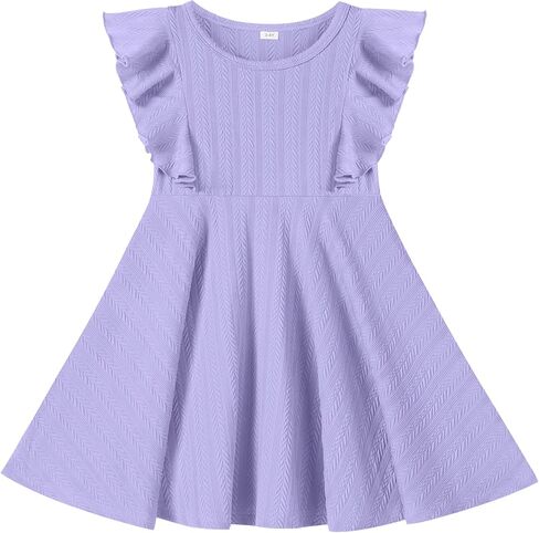 Toddler Baby Girl Dress Summer Flutter Sleeve Textured Kids Swing Sundress Cute Flower Girl Dress in Saudi Arabia