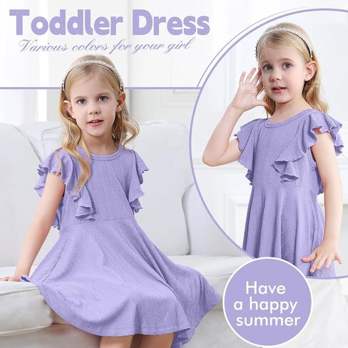 Toddler Baby Girl Dress Summer Flutter Sleeve Textured Kids Swing Sundress Cute Flower Girl Dress in Saudi Arabia