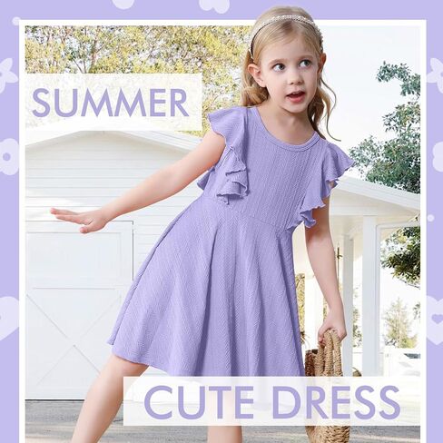 Toddler Baby Girl Dress Summer Flutter Sleeve Textured Kids Swing Sundress Cute Flower Girl Dress in Saudi Arabia