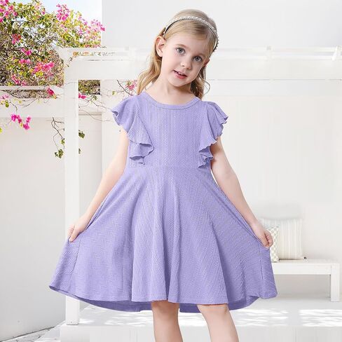 Toddler Baby Girl Dress Summer Flutter Sleeve Textured Kids Swing Sundress Cute Flower Girl Dress in Saudi Arabia